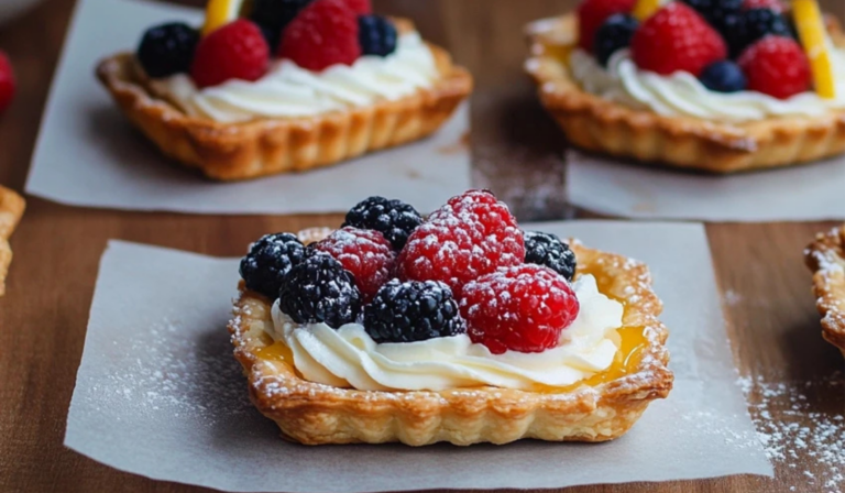 Delightful Puff Pastry Fruit Tarts with Lemon Curd Whipped Cream